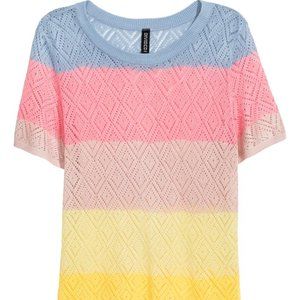 Multicolored Pink Blue Yellow Pointelle Top, Small